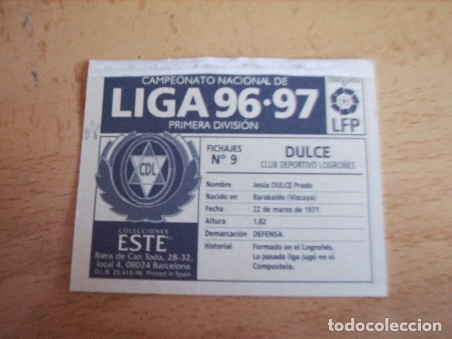 Cromos de f&uacute;tbol: ESTE 96-97  U.F N&ordm;9  DULCE  LOGRO&Ntilde;ES  VENTANILLA - Foto 2