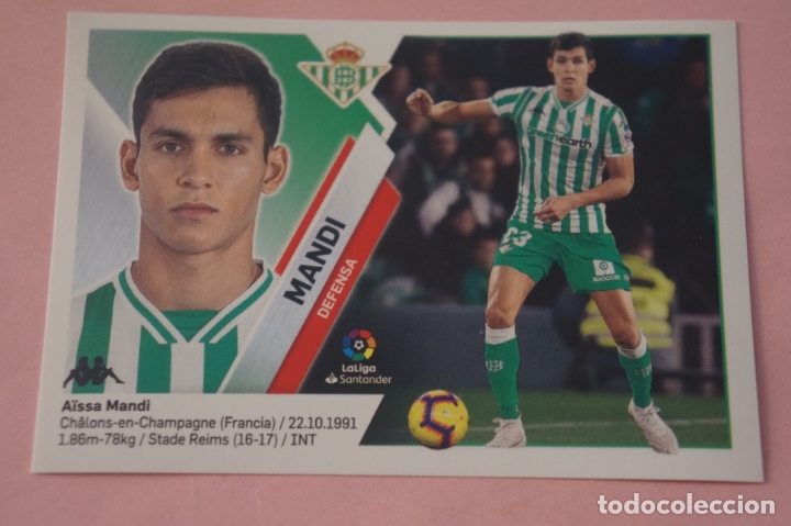 Cromos de f&uacute;tbol: CROMO DE F&Uacute;TBOL MANDI DEL REAL BETIS BALOMPIE SIN PEGAR LIGA ESTE 2019-2020/19-20
