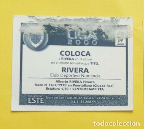Cromos de f&uacute;tbol: COLOCA RIVERA NUMANCIA ED ESTE 99 00 1999 2000 - Foto 2