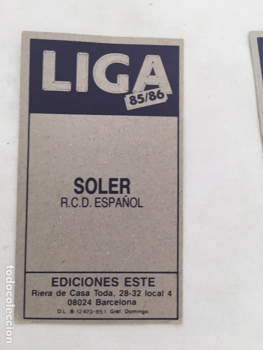 Cromos de f&uacute;tbol: Liga 85/86 Ediciones Este. Soler - Foto 2