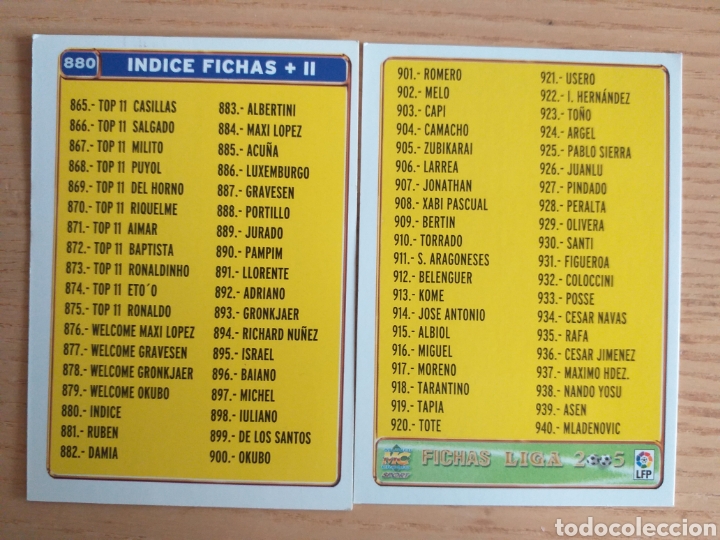 Cromos de f&uacute;tbol: F&Uacute;TBOL CROMO N&ordm; 880 &Iacute;NDICE FICHAS + II MUNDICROMO 2004 2005 04-05