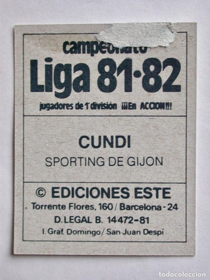 Cromos de f&uacute;tbol: CUNDI DEL SPORTING DE EDICIONES ESTE 81-82, DESPEGADO - Foto 2