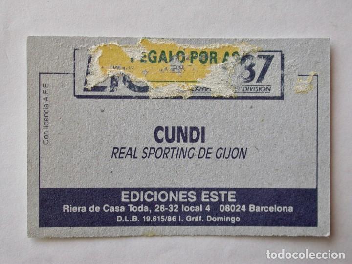 Cromos de f&uacute;tbol: CUNDI DEL SPORTING DE EDICIONES ESTE 86-87, DESPEGADO (C) - Foto 2