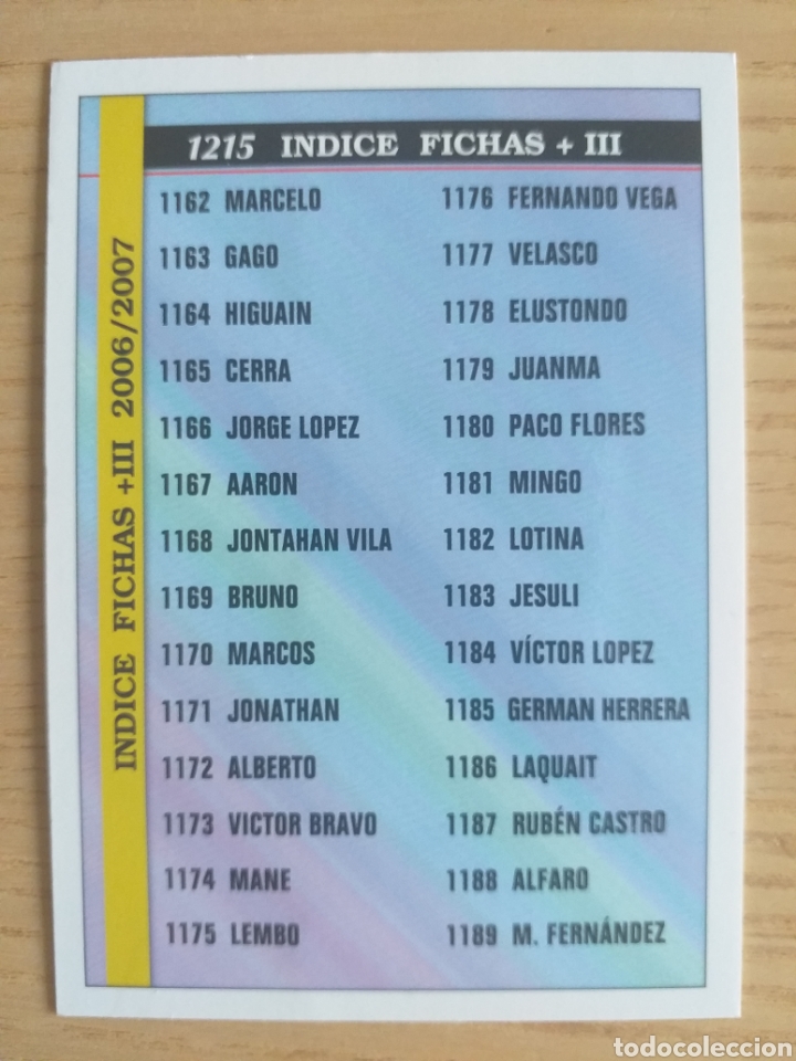 Cromos de f&uacute;tbol: F&Uacute;TBOL CROMO n&ordm; 1215 &Iacute;NDICE FICHAS + III MUNDICROMO 2006 2007