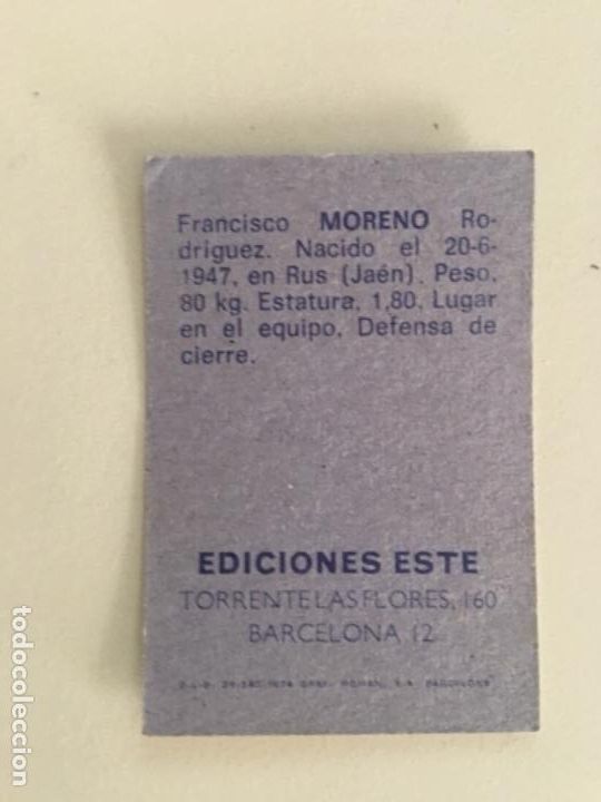 Cromos de f&uacute;tbol: Este 74-75 Moreno impecable nunca pegado - Foto 2