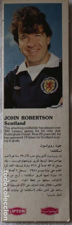 Cromos de F&uacute;tbol: COLECCION CROMOS FUTBOL LIPTON MUNDIAL 82 JHON ROBERTSON ESCOCIA NOTTINGHAM FOREST TIPO TARJETA