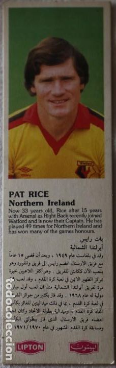 Figurine di Calcio: COLECCION CROMOS FUTBOL LIPTON MUNDIAL 82 PAT RICE IRLANDA DEL NORTE ARSENAL WATTFORD TIPO TARJETA