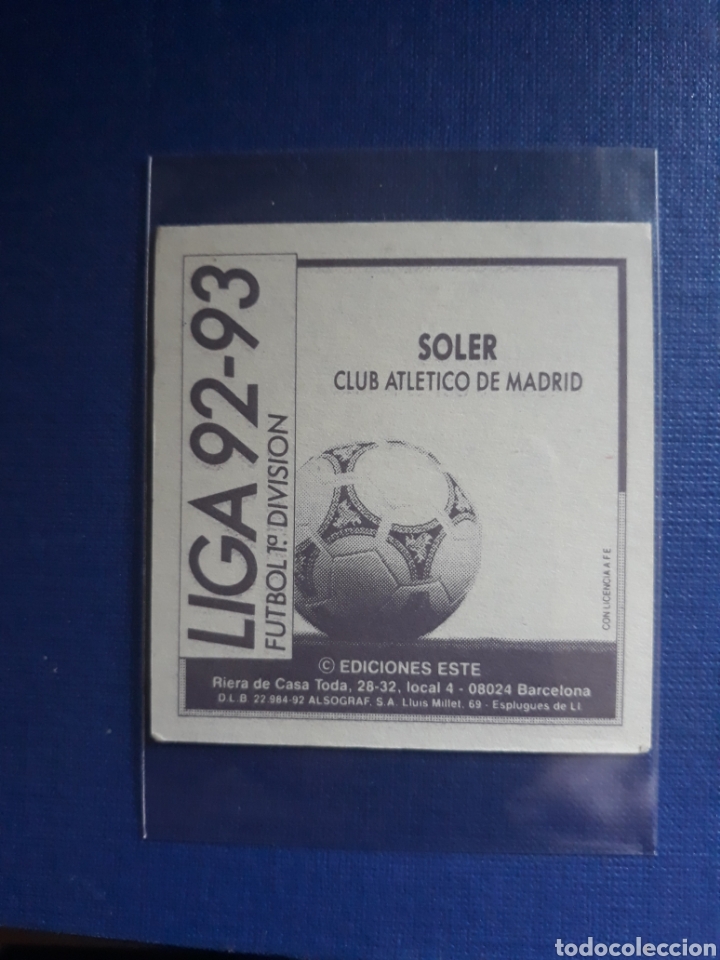 Cromos de f&uacute;tbol: Este 92-93 SOLER ( Atl&eacute;tico de Madrid) - Foto 2