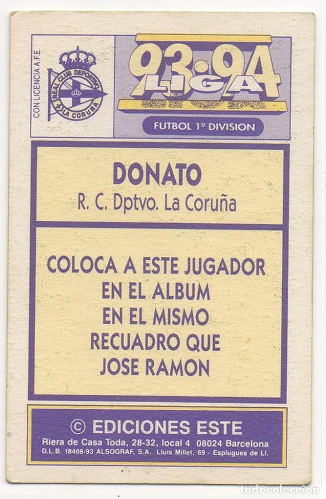 Cromos de f&uacute;tbol: ESTE 93-94 COLOCA DONATO. NUNCA PEGADO. - Foto 2