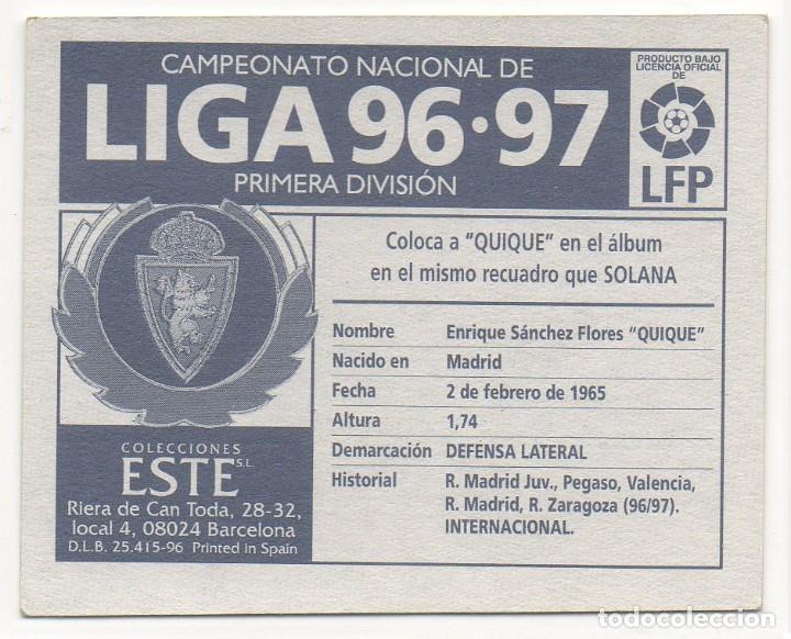 Cromos de f&uacute;tbol: ESTE 96-97 COLOCA QUIQUE. NUNCA PEGADO. - Foto 2