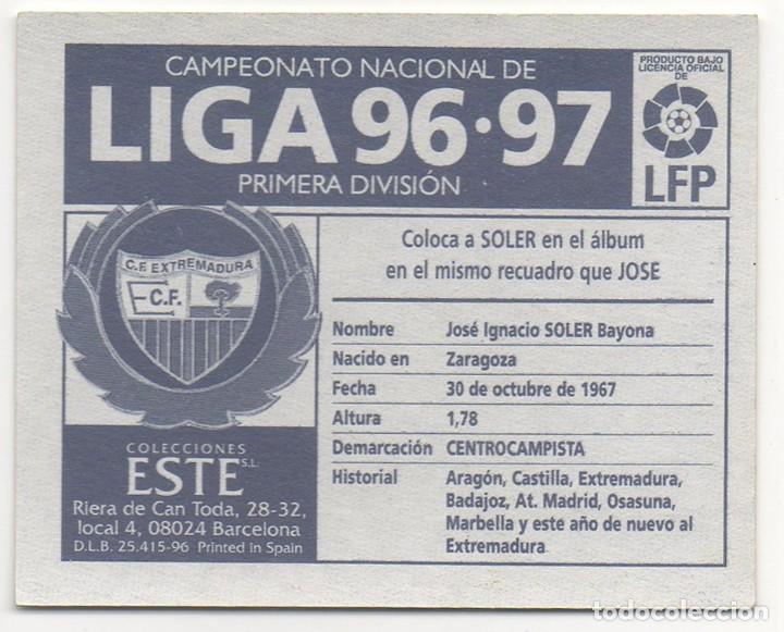 Cromos de f&uacute;tbol: ESTE 96-97 COLOCA SOLER. NUNCA PEGADO. - Foto 2