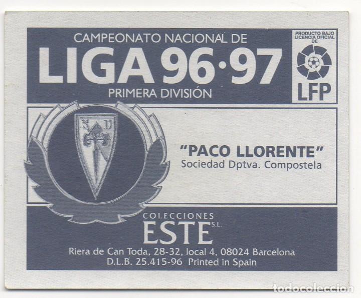 Cromos de f&uacute;tbol: ESTE 96-97 PACO LLORENTE. NUNCA PEGADO. - Foto 2