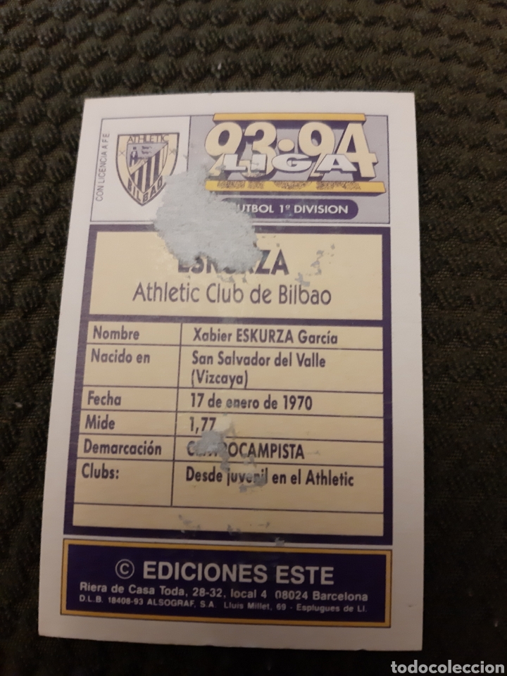 Cromos de f&uacute;tbol: EDICIONES ESTE 93 94 ATH BILBAO ESKURZA - Foto 2