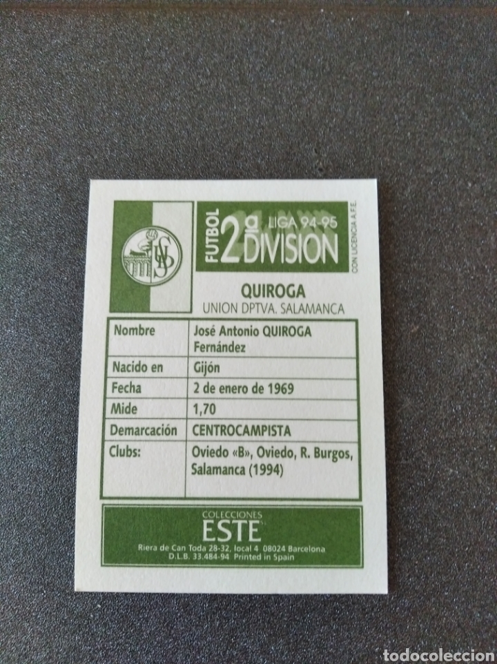 Cromos de f&uacute;tbol: Quiroga,Este 94 95 segunda divisi&oacute;n - Foto 2