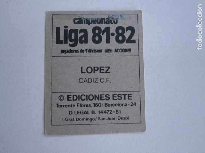 Cromos de f&uacute;tbol: ESTE 81 82 LOPEZ CADIZ M 1981 1982 - Foto 2