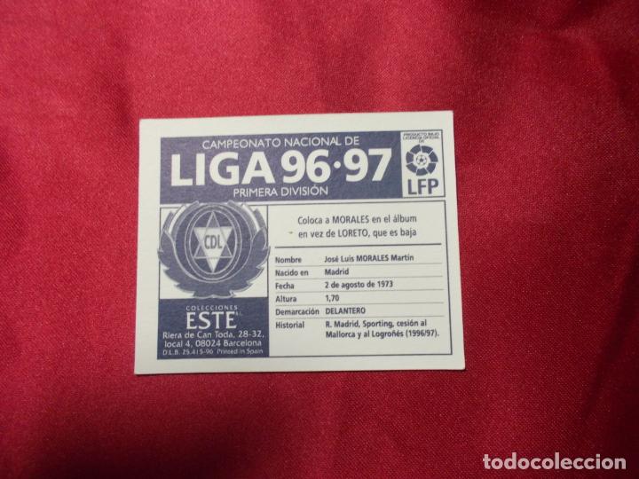 Cromos de f&uacute;tbol: MORALES. C.D LOGRO&Ntilde;ESA. EDICIONES ESTE 96-97. NUNCA PEGADO - Foto 2