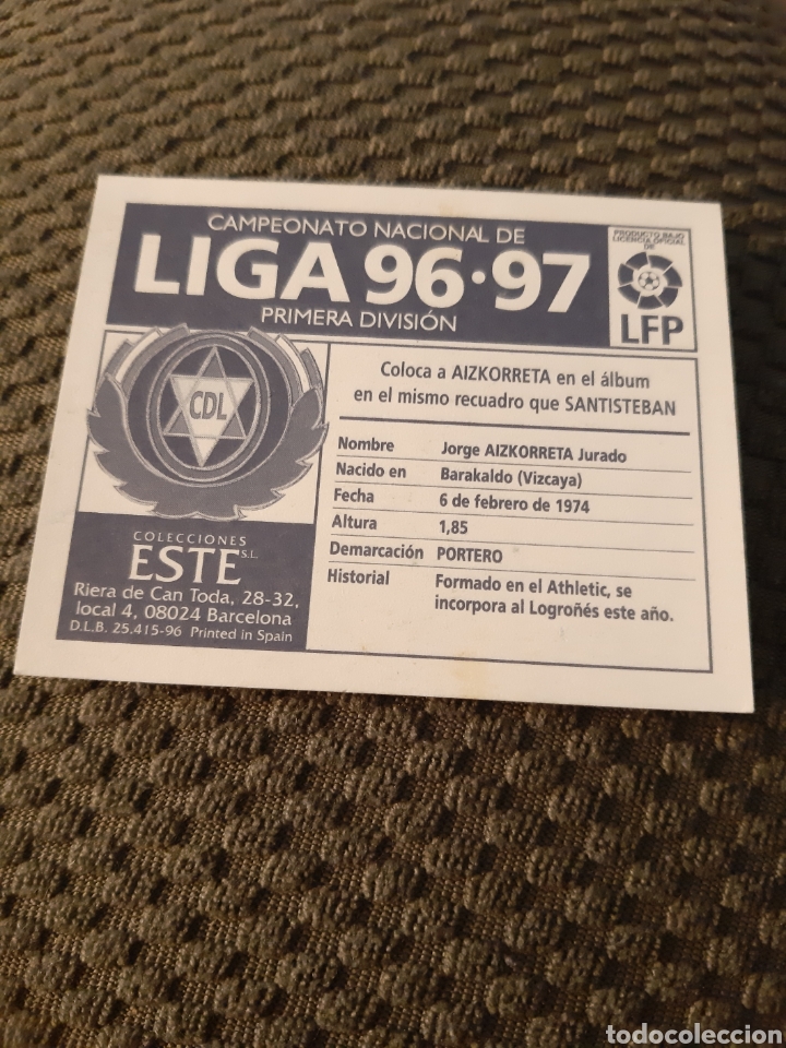 Cromos de f&uacute;tbol: EDICIONES ESTE 96 97 NUEVO AIZKORRETA LOGRO&Ntilde;&Eacute;S Coloca - Foto 2
