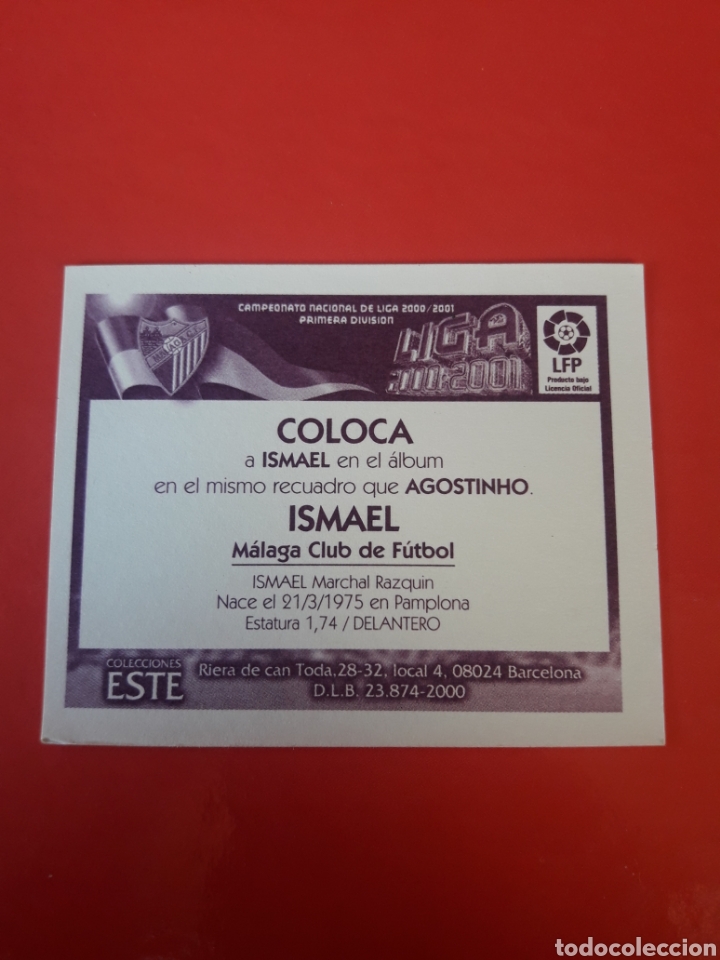 Cromos de f&uacute;tbol: Ismael 00-01 (Coloca) ESTE - Foto 4
