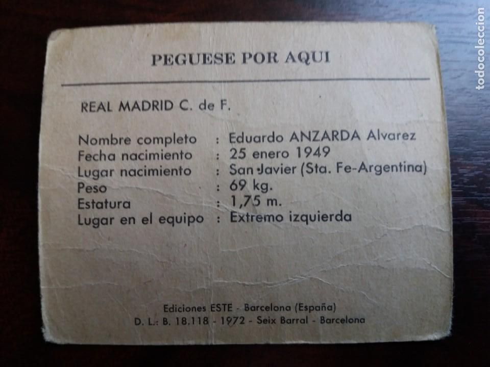 Cromos de f&uacute;tbol: ANZARDA. REAL MADRID. EDICIONES ESTE. 1972 - Foto 2