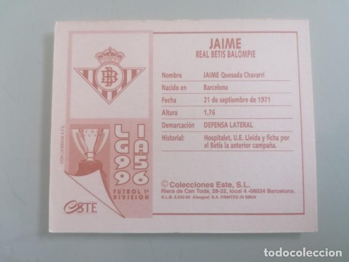 Cromos de f&uacute;tbol: ESTE 95 96 JAIME ERROR IMPRESI&Oacute;N SIN PEGAR - Foto 2