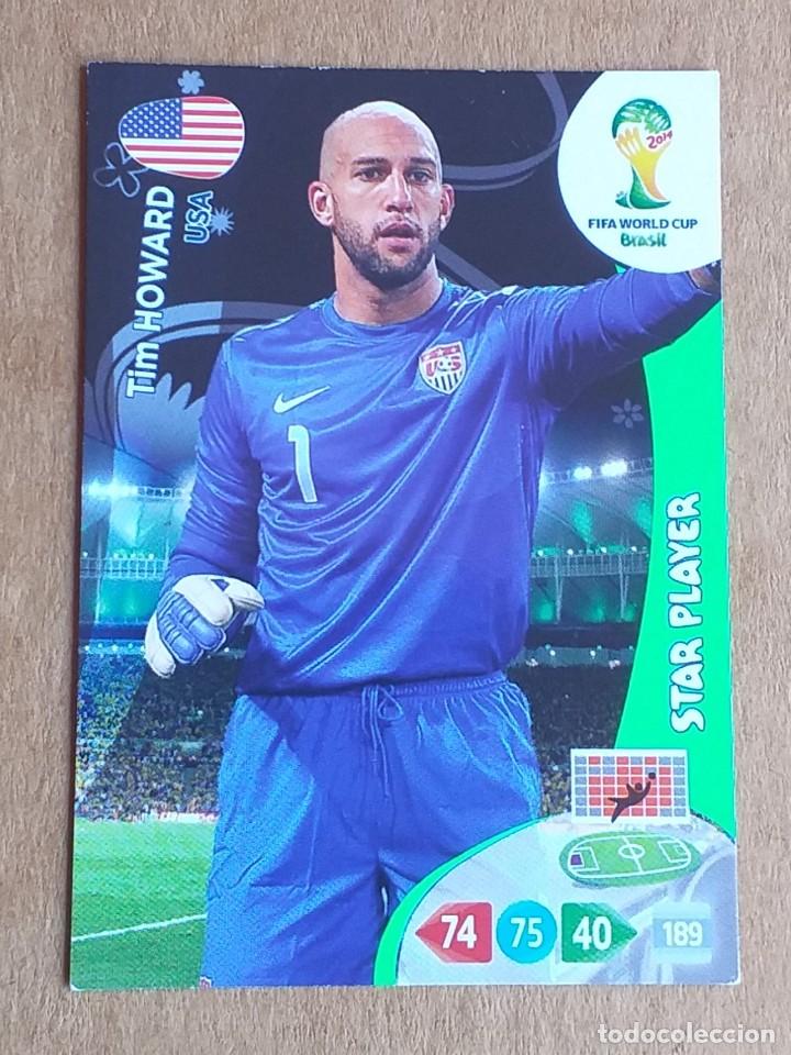Cromos de f&uacute;tbol: Cromo de Howard STAR PLAYER Adrenalyn XL FIFA WORLD CUP BRASIL 2014 de Panini. Estado notable.