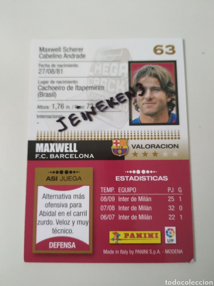 Cromos de f&uacute;tbol: Megacracks 2009/10 63 Maxwell Barcelona - Foto 2