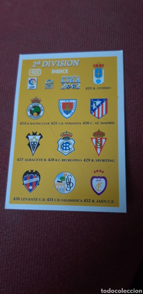 Cromos de Futebol: 422 &iacute;ndice escudo segunda division Mundicromo 01 02 2001 2002