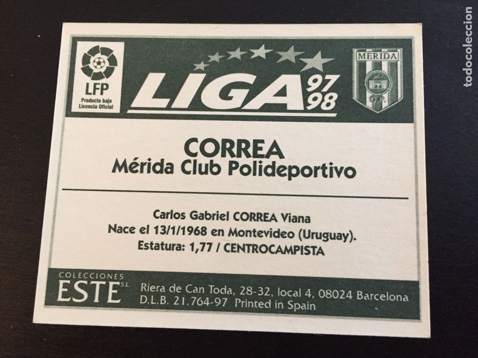 Cromos de f&uacute;tbol: CORREA - M&eacute;rida - 97 98 1997 1998 - Ediciones ESTE - nunca pegado - Foto 2