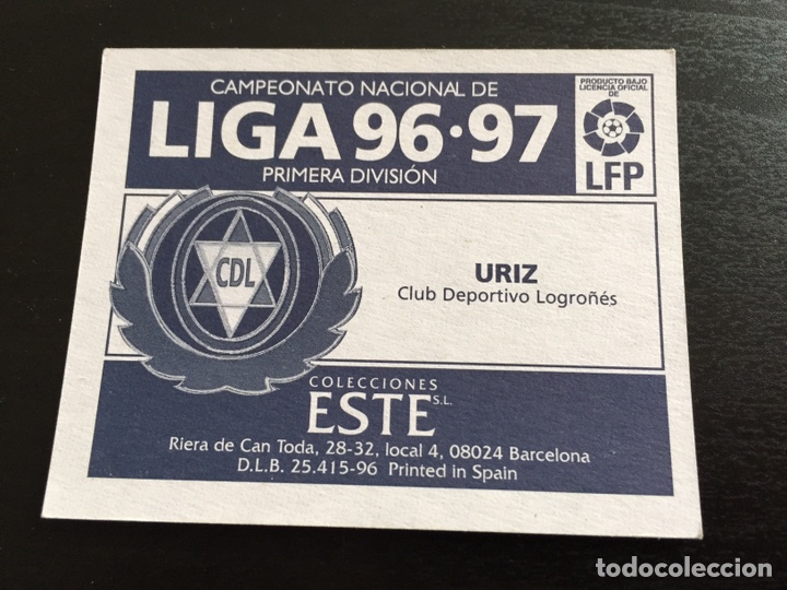 Cromos de f&uacute;tbol: URIZ - CD Logro&ntilde;&eacute;s - 96 97 1996 1997 - Ediciones ESTE - nunca pegado - Foto 2