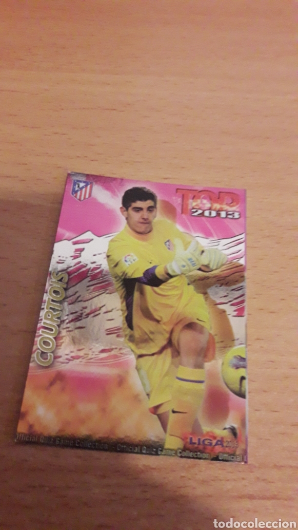 Cromos de F&uacute;tbol: Mundicromo 2013 543 Courtois Atl&eacute;tico de Madrid top fondo fucsia
