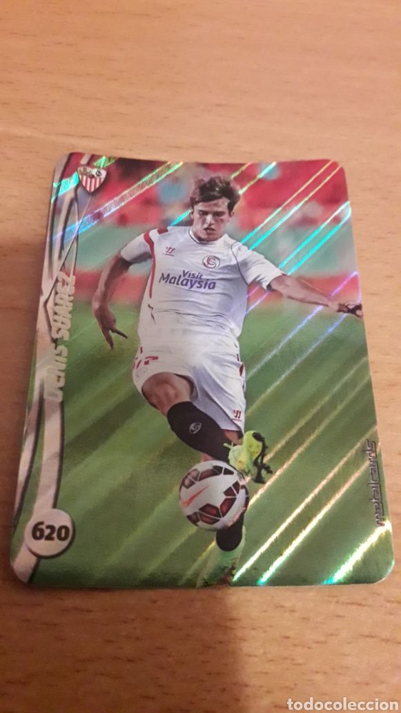 Cromos de f&uacute;tbol: Mundicromo 2015 620 Denis Su&aacute;rez Sevilla top fondo rayas diagonales
