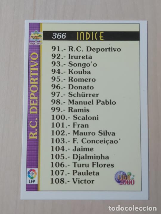 Fu&szlig;ball-Sticker: N&ordm; 366 INDICE PLANTILLA - MUNDICROMO 99 00 - FICHAS DE LA LIGA 2000 - DEPORTIVO DE LA CORU&Ntilde;A