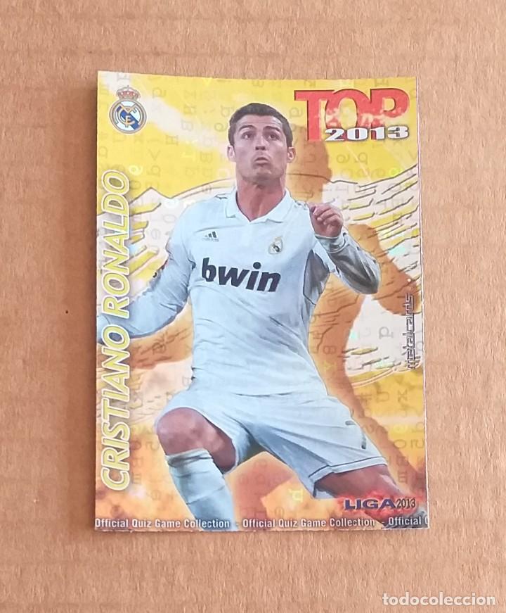 Cromos de f&uacute;tbol: Cromo n&ordm; 631 Cristiano Ronaldo Real Madrid TOP Brillo letras Mundicromo 2012-2013. Estado notable.