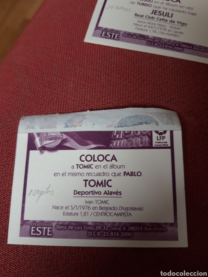 Cromos de f&uacute;tbol: Tomic Alav&eacute;s ventanilla coloca este 00 01 2000 2001 - Foto 2