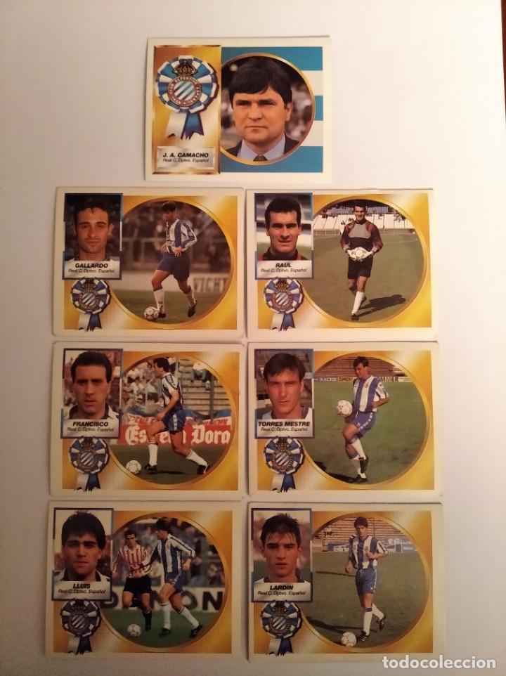 Cromos de F&uacute;tbol: Liga 1994/95 lote de 7 cromos del Espa&ntilde;ol.con la trasera plateada (muy dif&iacute;cil).