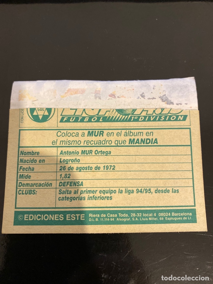 Cromos de f&uacute;tbol: Mur Logro&ntilde;&eacute;s COLOCA LIGA94.95 Ediciones ESTE Recuperado ventanilla - Foto 2