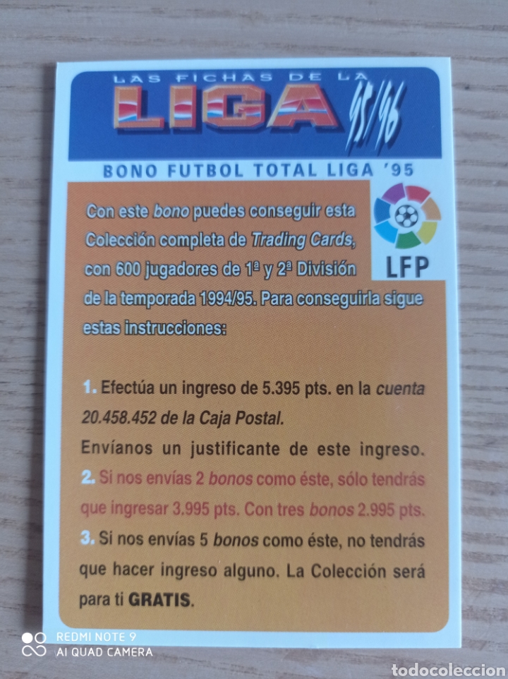 Fu&szlig;ball-Sticker: F&Uacute;TBOL CROMO BONO F&Uacute;TBOL TOTAL LIGA 95 MUNDICROMO 1995 1996