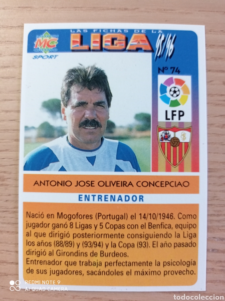 Fu&szlig;ball-Sticker: F&Uacute;TBOL CROMO N&ordm; 74 TONI SEVILLA MUNDICROMO 1995 1996