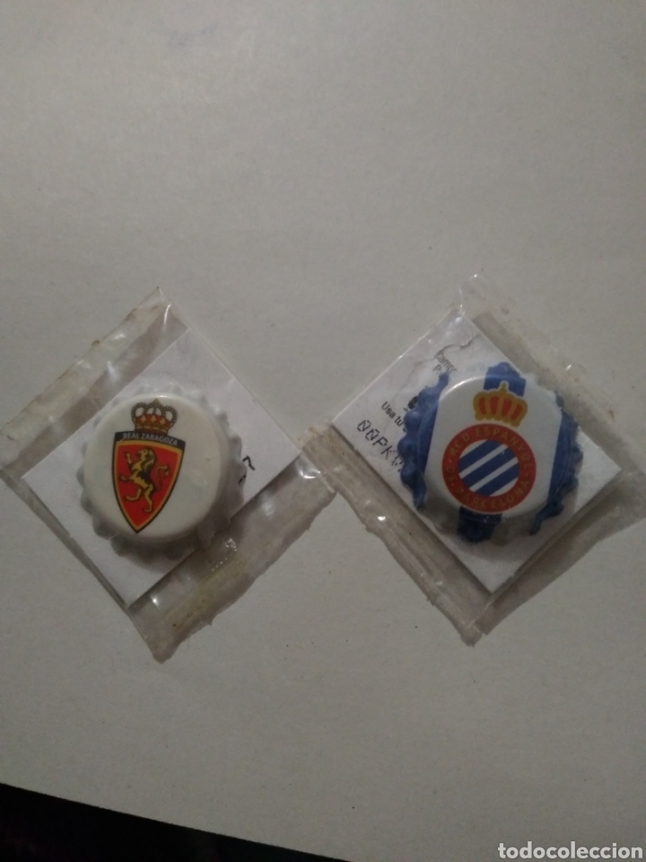 Cromos de F&uacute;tbol: Chapas de Grefusa del Real Zaragoza y del Espanyol de Barcelona Espa&ntilde;ol