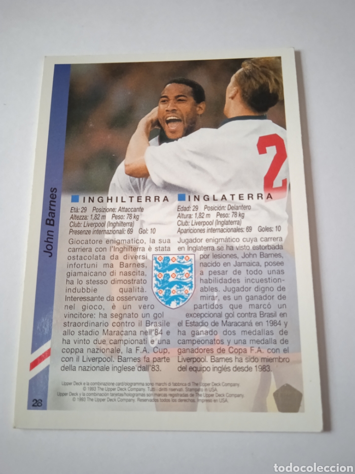 Cromos de f&uacute;tbol: Cromo de John Barnes USA 94 Upper Deck - Foto 3