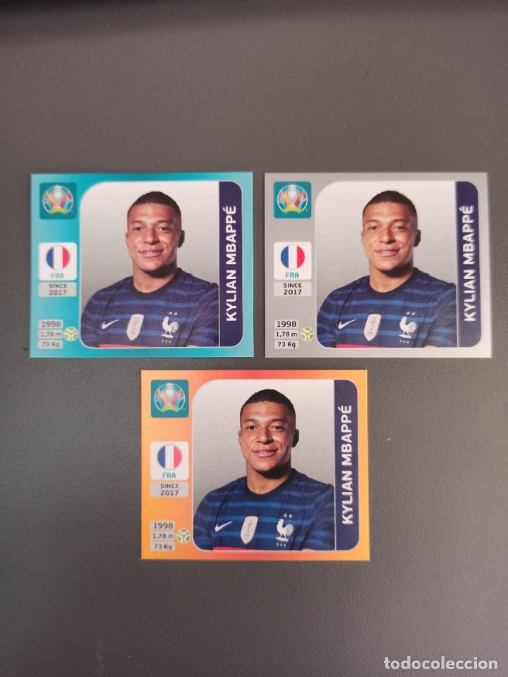 Cromos de F&uacute;tbol: 3 X KYLIAN MBAPPE EURO 2020 TOURNAMENT PANINI FUTBOL 567 591 ORANGE + PEARL + TURQUOISE