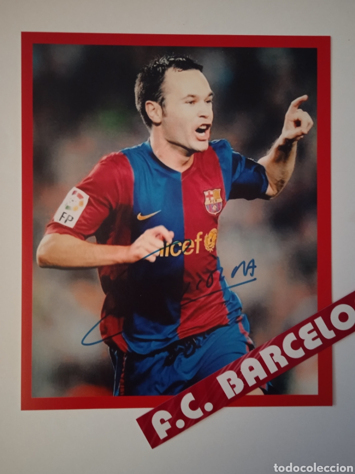 Cromos de f&uacute;tbol: Foto de Iniesta serigrafiada con el Barca - Foto 1