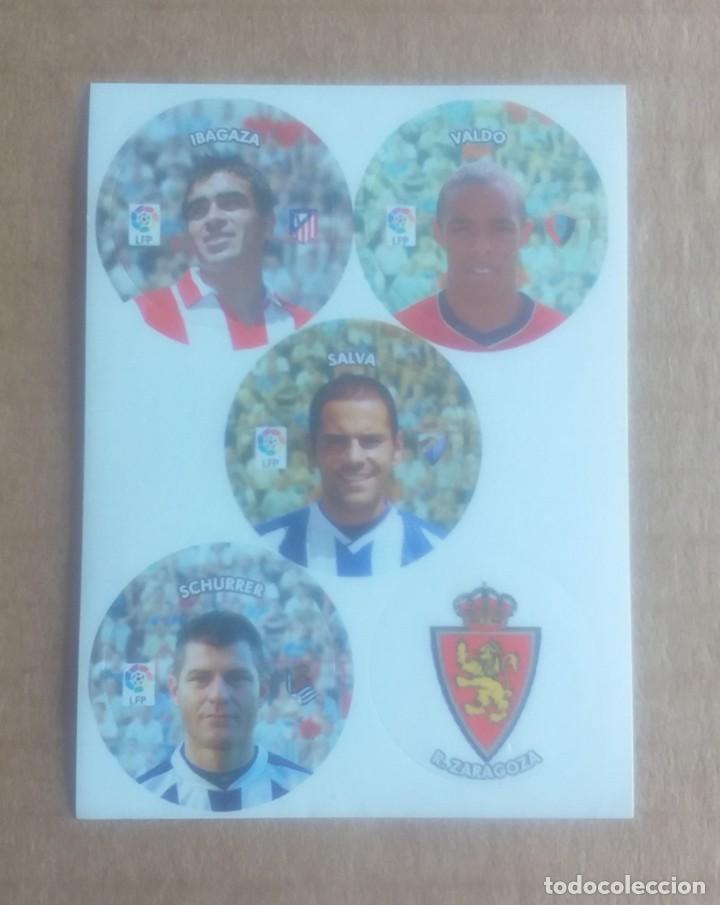 Cromos de F&uacute;tbol: L&aacute;mina con 5 cromos Ibagaza-Salva Chapas Cracks Liga 2004-2005 del diario as. Nuevo.