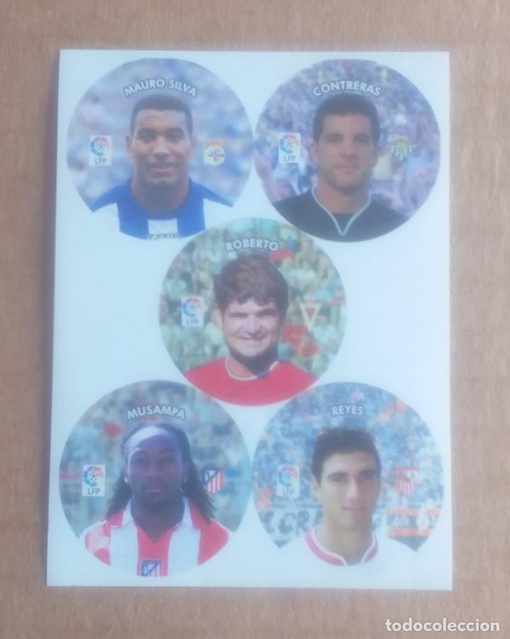 Cromos de F&uacute;tbol: L&aacute;mina con 5 cromos Mauro Silva-Reyes Chapas Cracks Liga 2004-2005 del diario as. Nuevo.