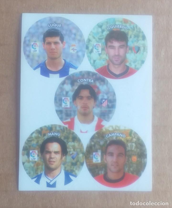Cromos de F&uacute;tbol: L&aacute;mina con 5 cromos Luque-Contra Chapas Cracks Liga 2004-2005 del diario as. Nuevo.