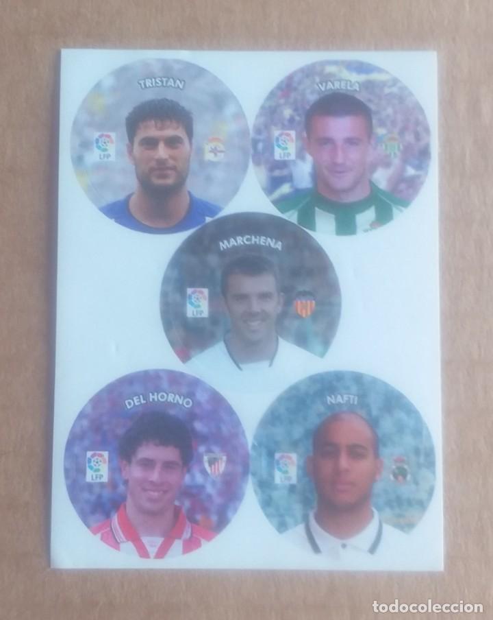 Cromos de F&uacute;tbol: L&aacute;mina con 5 cromos Trist&aacute;n-Marchena Chapas Cracks Liga 2004-2005 del diario as. Nuevo.