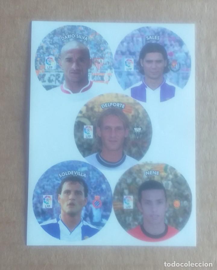 Cromos de F&uacute;tbol: L&aacute;mina con 5 cromos Soldevilla-Dar&iacute;o Silva Chapas Cracks Liga 2004-2005 del diario as. Nuevo.
