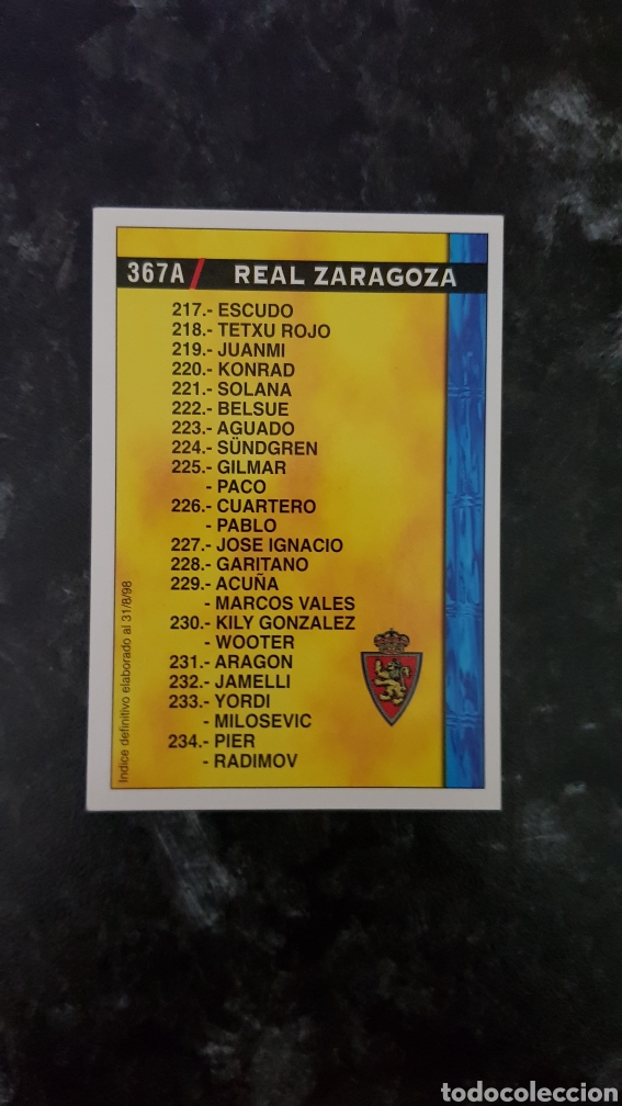 Cromos de F&uacute;tbol: mundicromo 98/99 N 367 31/8/98 Indice Real Zaragoza
