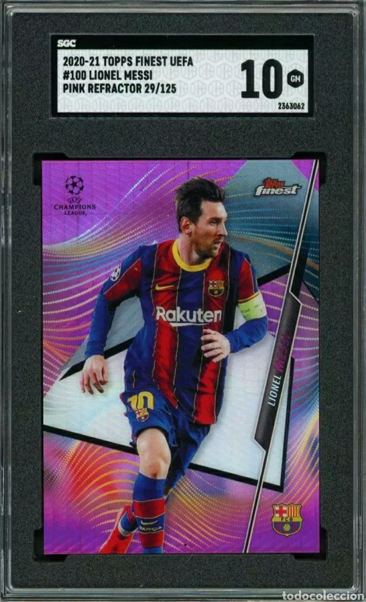Fu&szlig;ball-Sticker: 2020 Topps Finest UEFA Refractor Rosa/125 Lionel Messi SGC 10