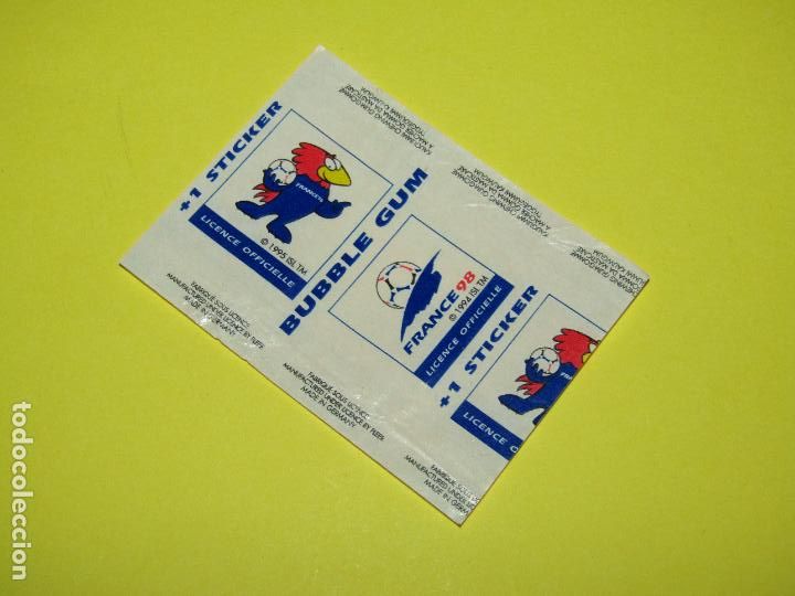 Cromos de F&uacute;tbol: Antiguo Envoltorio de Chicle Bubble Gum Mundial Futbol FRANCE 98 - A&ntilde;o 1994-95